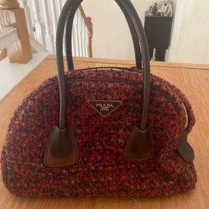 Authentic Prada Red Tweed Bowler Bag
